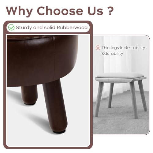 Small 13" Foot Stool Ottoman, Round Pouf Foot Rest, Faux Leather Footstool | Small Foot Stool with Rubber Legs Under Desk, Footrest for Couch, Living Room Bedroom Office, 13''L x 13''W x 10.2''H, Coffee - color: Coffee