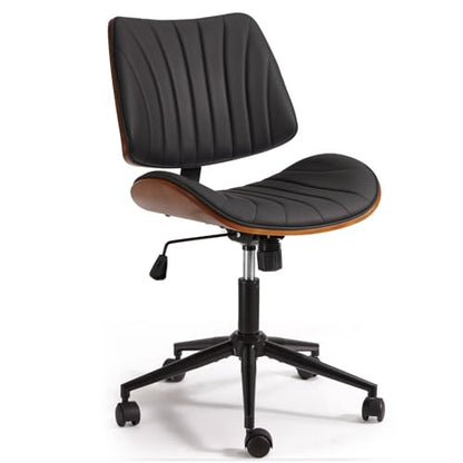 EROMMY Armless Office Desk Chair,Wooden Back Small Office Desk Chair No Arms Adjustable Height Modern Armless Chairs with Swivel Wheels for Small Spaces, Black - color: Black
