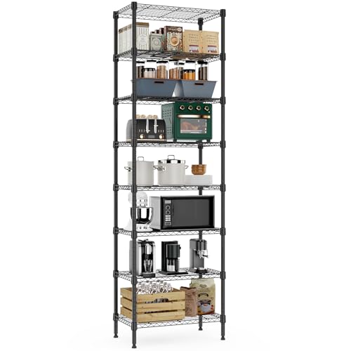 M MZG 8 Tier 2000 lbs Storage Rack Metal Wire Shelving Unit, Storage Standing Shelf Organizer for Laundry Bathroom Kitchen Pantry Closet Garage Basement Utility Room, Black 13.8" D x 23.6" W x 79.5" H - color: Black, size: 8 tier 13.8" D x 23.6" W x 79.5"