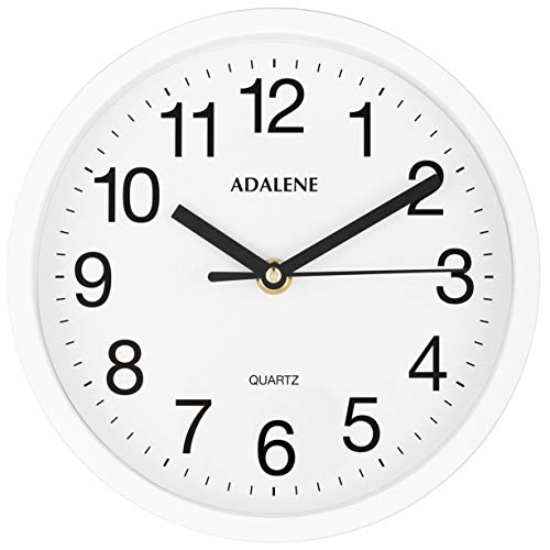 Adalene 8 Inch White Wall Clocks Battery Operated for Living Room Décor, Vintage Modern Decorative Wall Clock Silent Non Ticking for Kitchen Bedroom Bathroom Office School Classroom