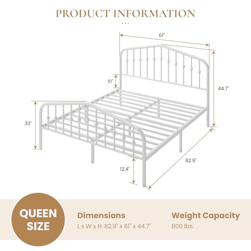 SHA CERLIN Queen Metal Bed Frame with Wrought Iron-Art Headboard, White | Victorian Style Metal Platform Bed Frame, Wrought Iron-Art Headboard and Footboard, Under-Bed Storage, No Box Spring Needed - color: White, size: Queen