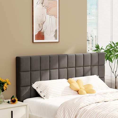 Velvet Upholstered Tufted King Size Headboard,Wood Head Board with Metal Legs, Adjustable Height from 42” to 56”, Bed Headboard in Modern Design,Backboard for Bed, Dark Gray - color: Dark Gray, size: King