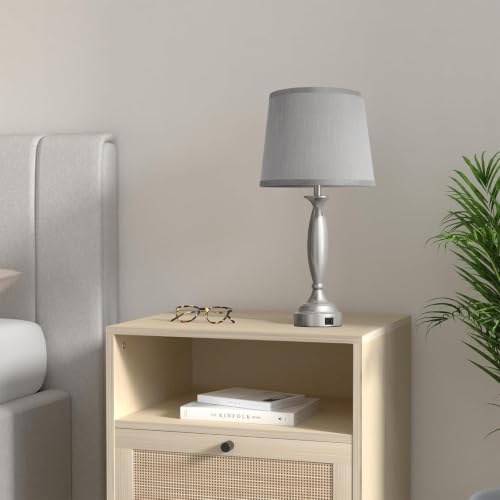 Bedroom Lamps for Nightstand, 3 Way Dimmable Silver Bedside Lamps with USB | 25.5" Touch, USB C+A Ports, Bulb Included, Gray Shade, Silver, Chrome, Bed Side lamps for Night Stands, Living Room - color: A. Grey Shade and Nickel Base, size: 25.5in Touch Con