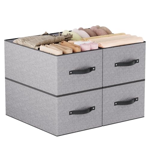 Fabric Closet Storage Boxes,18.5×11×7.9In,Gray Bins,4Pack | Storage Baskets with Handles,Collapsible Clothing Bins,Fabric Drawers,Closet Organizer for Shelves Wardrobe Bedroom - color: Gray, size: Jumbo -4 Pack