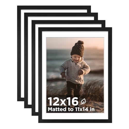 12x16 Picture Frame Black, Wooden 16x12 Photo Frames with Plexiglass for 11x14 Picture with Mat or 12x16 Without Mat, Perfect for Art Wall and Tabletop Display 12 x 16 frame Set of 4 - color: Black, size: 12x16
