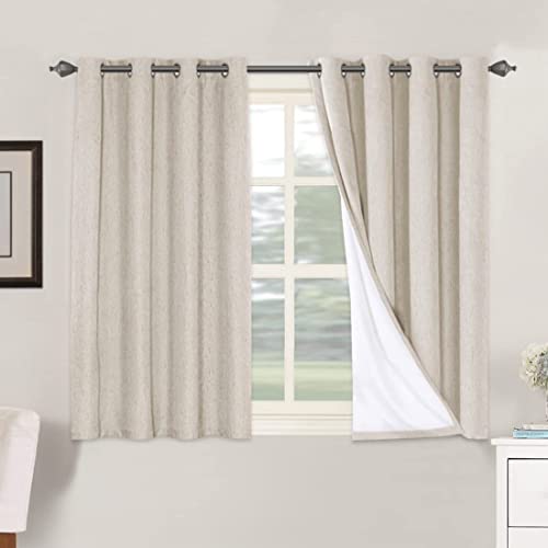 H.VERSAILTEX Linen Blackout Curtains 45 Inches Long 100% Blackout Thermal Insulated Textured Linen Look Curtain Draperies Anti-Rust Grommet, Energy Saving with White Liner, 2 Panels, Natural - color: Natural, size: 52"W x 45"L (Pack of 2)