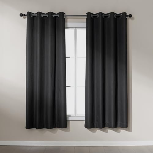 Amazon Basics Faux Linen Blackout Curtains for Bedroom and Living Room, 2-Piece Set with Grommets, 52" W x 72" L, Black - color: Black, size: 52"W x 72"L (Pack of 2)