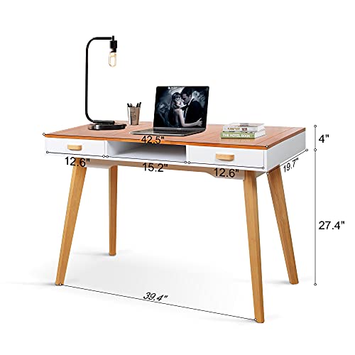 42" Home Office Desk with File Drawer, Modern Computer Table with Laptop Storage Space, Student Girls Desks Teens Writing Table