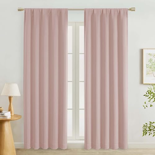 Blush Pink Room Darkening Curtains 84 Inches Long 2 Panels Set, Solid Thermal Insulated Rod Pocket Window Treatments, Soft Curtain Drapes for Bedroom Living Room, 50" W x 84" L - color: Blush Pink, size: 50"W x 84"L (Pack of 2)