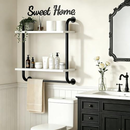 3 Tier Wall Shelves Over Toilet Rustic Industrial Floating Shelf - color: White, size: 2 tier