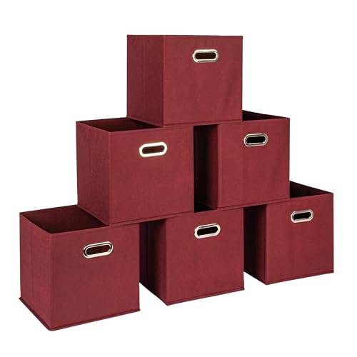 Household Essentials Fabric Storage Bins 6 Piece Set, Burgundy - color: Burgundy, size: 11” L x 11” W x 11” H