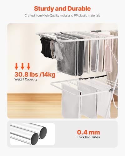 VEVOR Clothes Drying Rack, 2-Tier Foldable Laundry Dryer Rack with Sock Clips & 31 Dry Rods, Metal Height Adjustable Drying Racks for Outdoor & Indoor, Free-Standing & Space-Saving Hanger, White - size: 59"D x 23.6"W x 41.7"H