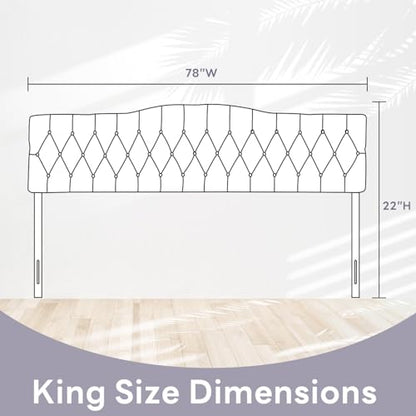 Iroomy Upholstered King Headboard, Button Diamond Tufted Headboard with Adjustable Height and Solid Wood Leg, Velvet Padded Headboards for King Size Bed, Modern Head Board (Grey) - color: Grey-velvet, size: King