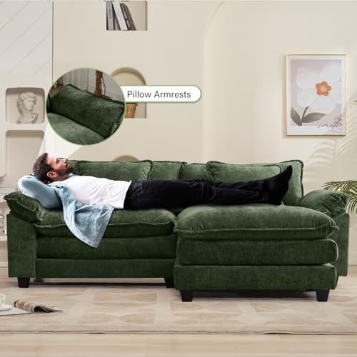 86" Modular Sectional Sofa, Comfy Deep Cloud Couch with Ottoman | L-Shaped Couches for Living Room, Modular Couch, Deep and Wide Seat, Chenille Sofa Sleeper with Throw Pillows, Green - color: Green, size: 86 Inch L