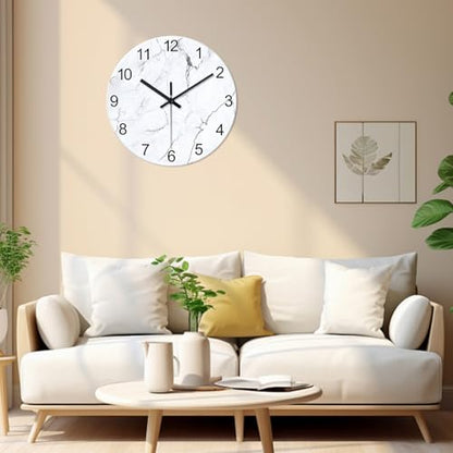 Marble Glass Wall Clocks Battery Operated 16 Inch | Big White Abstract Modern Analog Wall Clocks for Living Room Office Dining Room Silent Non Ticking Wall Clock - color: White1, size: 16 Inch