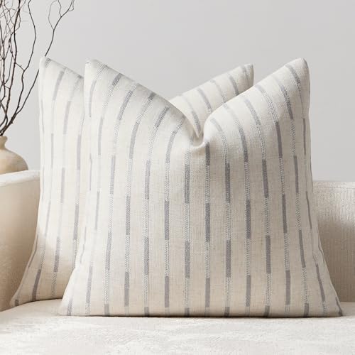 Set of 2 Throw Pillow Covers 18x18 Linen Decorative Couch Pillow Cases Neutral Beige Farmhouse Textured Square Accent Pillow Covers for Living Room Sofa Bedroom, Grey - color: Grey, size: 18" x 18" (Pack of 2)