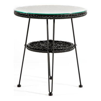 Furniture of America Ysar Boho 19-inch Round Coffee Table Outdoor with Tempered Glass Top and Metal Frame, Handcrafted Coastal Furniture for Patio, Poolside, Garden, Yard, Black - color: Black/19 In.
