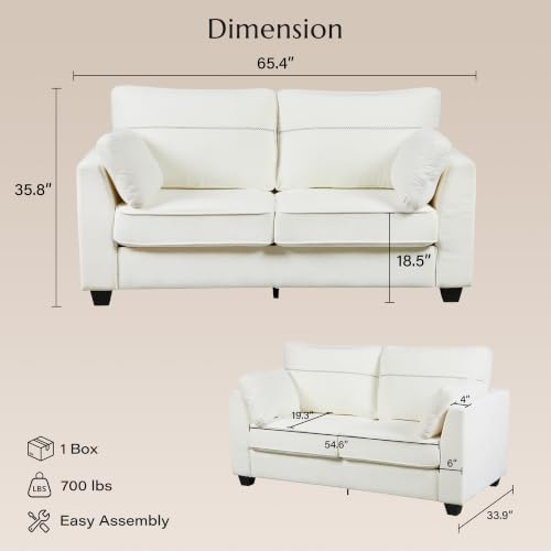65.4" Loveseat Sofa, Chenille Love Seat with 2 Pillows, Beige | Easy Assembly, Pocket Spring Cushions, Comfy Modern Small Couch for Living Room, Bedroom, Apartment, Office - color: Beige, size: 65.4" Loveseat Sofa