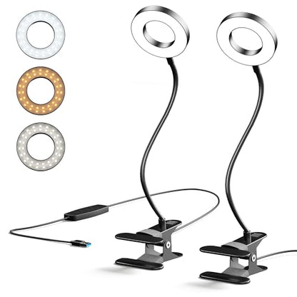 2 Pack LED Clip on Desk Lamp, Metal 360 Adjustable Neck | Eye-Caring Clamp Lamp, Memory Function, 3 Color Modes & 10 Brightness Levels, For Home, Office, Dorm, Bedroom - style: Clip-on Desk Lamp-2Pcak