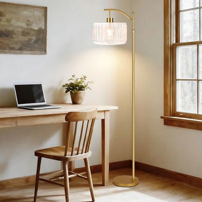 ILLMTW Glass Floor Lamp for Living Room,Bedroom,Gold Dimmable Standing Lamp with Remote,Brass White Tall Lamp Boho Mid Century Modern Floor Lamps Arc Floor Light Lamp Bohemian - size: Floor Lamp-28