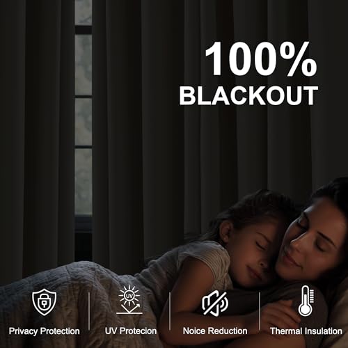 NICETOWN 100% Blackout Bedroom Curtains 63 inch Length, Rod Pocket Thermal Curtains Sound Reducing Window Treatment for Living Room, Natural, W52 x L63, 2 Panels - color: Natural, size: 52"W x 63"L (Pack of 2)