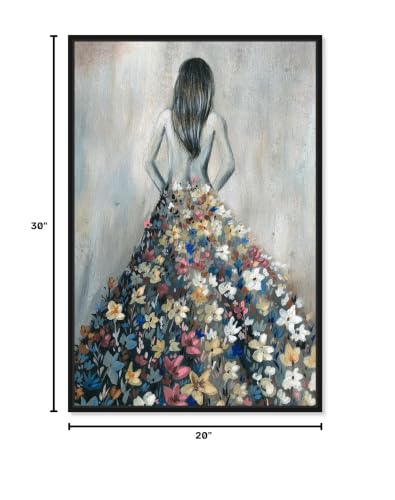 Oliver Gal Girl with Flower Thoughts Canvas Print Wall Art for Living Room, Bedroom, and Bathroom, 20" x 30", Black Floater Frame - color: Black Floater Frame, size: 30"L x 20"W