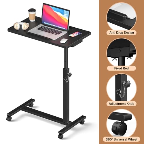 Eocnrhe Adjustable Overbed Bedside Table, Hospital Bed Table with Wheels, Portable Rolling Desk, Mobile Small Standing Desk, Rolling Laptop Stand, Computer Cart - size: 23.62inch