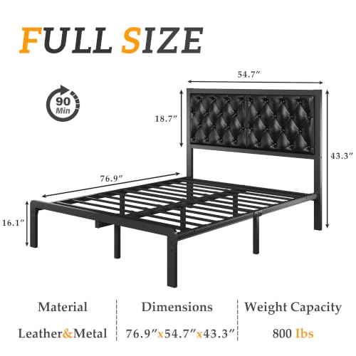 HISOFT Full Bed Frame with Upholstered Button Tufted Headboard, Bed Frame Platform Metal Slats Support, Under Bed Storage, No Box Spring Needed, Noise-Free, Easy Assembly, Black - color: Black, size: Full