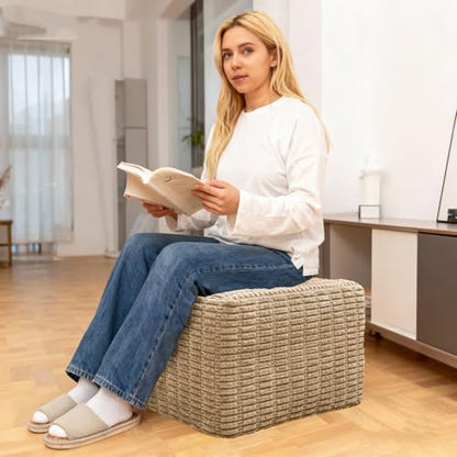 Asuprui Square Ottoman Foot Rest, Light Coffee, 20x14 in,Modern Footstool | Footstool Ottoman,Stuffed Pouf Ottoman,All-One Foam Filler, Footrest,Beanbag Chair,Floor Pouf for Living Room Wedding Bedroom - color: Light Coffee