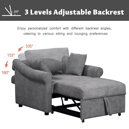 JIVOIT Convertible Sleeper Chair with Adjustable Backrest, 3-in-1 Sleeper Chair with Metal Frame, 3 in 1 Lounger Chair Turns Into Bed, Chenille Fabric Single Bed for Living Room - color: Dark Gray,315