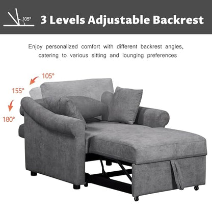 JIVOIT Convertible Sleeper Chair with Adjustable Backrest, 3-in-1 Sleeper Chair with Metal Frame, 3 in 1 Lounger Chair Turns Into Bed, Chenille Fabric Single Bed for Living Room - color: Dark Gray,315