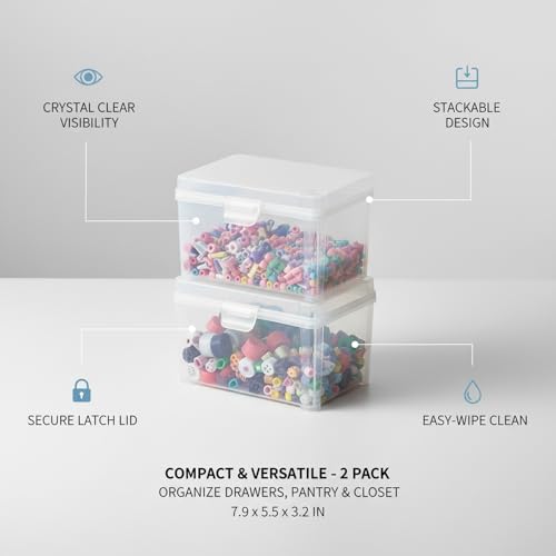 2-Pack Clear Plastic Storage Bins with Lids - Stackable PP Organizer Boxes for Drawers, Pantry, Closet & Desktop