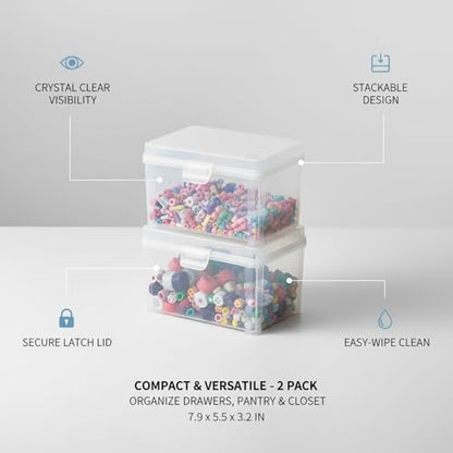 2-Pack Clear Plastic Storage Bins with Lids - Stackable PP Organizer Boxes for Drawers, Pantry, Closet & Desktop