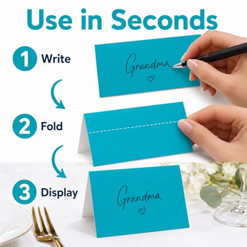 Andaz Press Table Tent Printable Place Cards, Aqua 20-Pack Seat Placement Cards Blank Place Cards Table Settings Name Cards for Baby Bridal Wedding Shower School Graduation Food Cards Blue Place Cards - color: Aqua