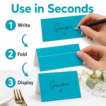 Andaz Press Table Tent Printable Place Cards, Aqua 20-Pack Seat Placement Cards Blank Place Cards Table Settings Name Cards for Baby Bridal Wedding Shower School Graduation Food Cards Blue Place Cards - color: Aqua