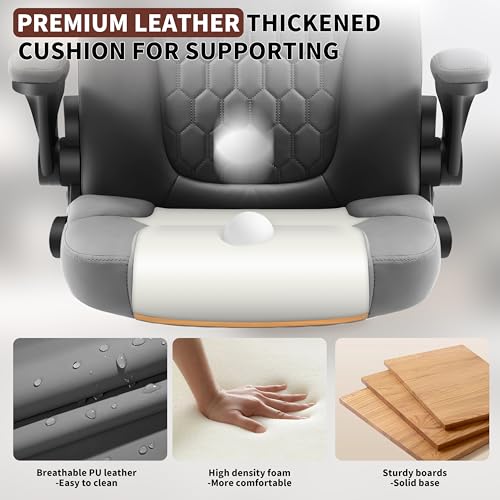 PU Leather Office Chair Swivel Lumbar Support for Short People Grey | Executive Office Chair PU,Leather Office Chair with Wheels,360° Swivel Rolling Chair with Padded Arm,Ergonomic Computer Chair - color: Grey