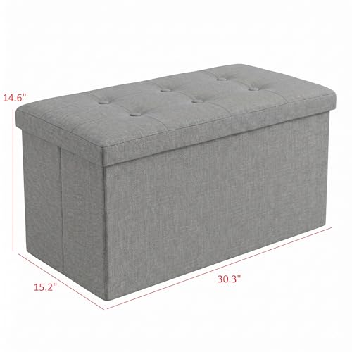 HOME DESIGN Florence 30" Upholstered Folding Storage Ottoman Bench, Tufted Top, Space-Saving Storage, Gray Linen Fabric - color: Gray Linen