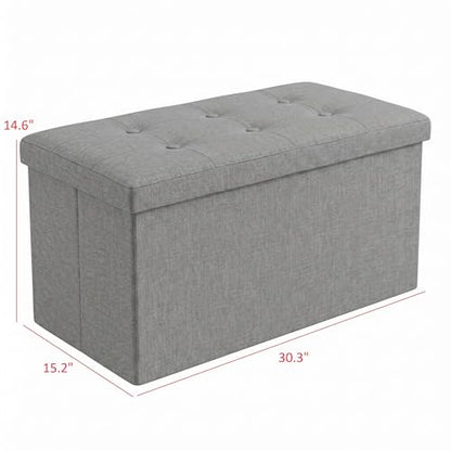 HOME DESIGN Florence 30" Upholstered Folding Storage Ottoman Bench, Tufted Top, Space-Saving Storage, Gray Linen Fabric - color: Gray Linen