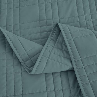 Chezmoi Collection Kingston King Size Bedspread Set, 3-Piece Blue Oversized Quilted Microfiber Lightweight Bedspread Coverlet (118"x106") for All Seasons - color: Blue, size: King