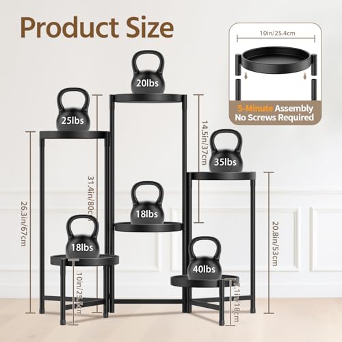 LASZOLA Plant Stand Indoor with 10 Inch Large Metal Tray, 6 Tier Black | Corner Tall Folding Flower Display Rack, Modern Plant Holder Shelf, for Outdoor Patio Porch Garden Living Room - color: Obsidian Black, size: 6 Tier