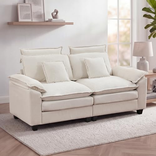 72'' Cloud Deep Seat Loveseat, Modular 2 Seater Sectional Couch with Detachable Headrest, Modern Love Seat Sofas for Living Room, Apartment, Beige - color: Beige, size: Loveseat