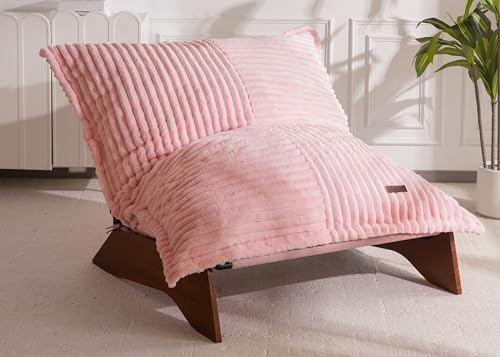 MAXYOYO Adjustable Living Room Chair, 3-Position Bean Bag Chair with Frame | Upholstered Accent Chair with Frame, Removable Cushion, Soft Reclining Lounge for Bedroom, Apartment, Office, Pink - color: Striped Cross Pink