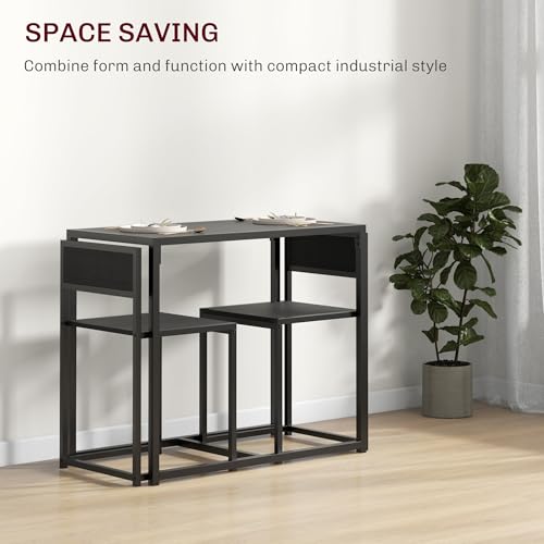 HOMCOM Small Dining Table Set for 2 Compact for Small Spaces, Black | Kitchen Table and Chairs Set, Compact Dining Sets, Breakfast Nook - color: Black