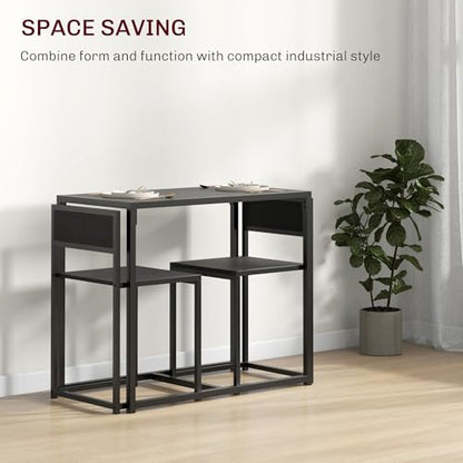 HOMCOM Small Dining Table Set for 2 Compact for Small Spaces, Black | Kitchen Table and Chairs Set, Compact Dining Sets, Breakfast Nook - color: Black