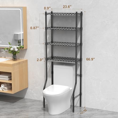 4 Tier Over The Toilet Storage Rack, Bathroom Organizers and Storage Over Toilet with Adjustable Shelf and Basket, Above Toilet Storage Bathroom Cabinet for Small Space (Black) - style: Modern
