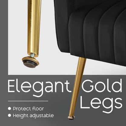 Accent Chairs Set of 2,Upholstered Living Room Chair with Lumbar Pillow, HighBack ArmChair with Metal Legs, Single Sofa Wingback Reading Chair For Bedroom, Apartment, Small Spaces Velvet Black - color: B-black, size: Set of 2