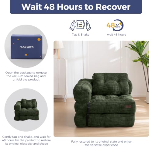 MAXYOYO Folding Sofa Bed, Convertible Chair Bed with Pillow | L-Shaped Floor Sofa with Armrest and Pillow, Foldable Portable Fold Out Comfy Chair Bed for Living Room Bedroom, Dark Green - color: Dark Green