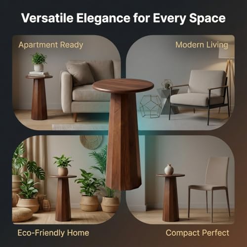 Relso Enteka Solid Mango Wood End Table – 24" Tall Accent Side Table with Walnut Finish | Handcrafted Coffee Table, No Assembly Required | Perfect for Modern Living Rooms, Farmhouses, Small Spaces - color: Enteka Walnut
