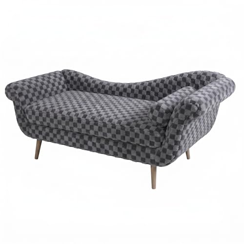 ERYE Upholstered Left Facing Chaise Lounge Chair W/Scroll Arms and Wood Legs, Elegant Chaise Lounge Square Pattern Accent Recliner Lounger Sofa for Living Room Bedroom - color: Smoke Grey Faux Fur/L