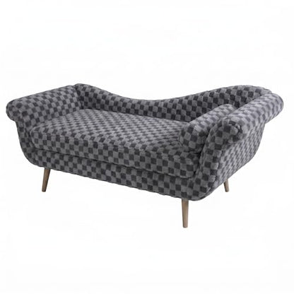 ERYE Upholstered Left Facing Chaise Lounge Chair W/Scroll Arms and Wood Legs, Elegant Chaise Lounge Square Pattern Accent Recliner Lounger Sofa for Living Room Bedroom - color: Smoke Grey Faux Fur/L